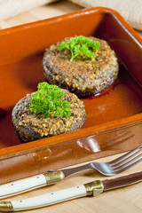 baked champignons filled with peanuts mixture