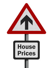 Photo realistic 'house prices rise' sign, isolated on white