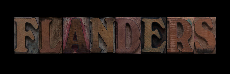 the word Flanders in old letterpress wood type