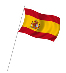 Flag of Spain with pole flag waving over white background