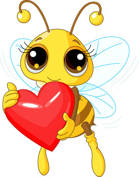 Cute Bee holding Love heart