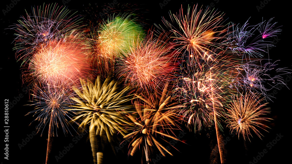 Wall mural fireworks of different colors and shapes