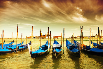 Gondola Parking, Venice - art toned picture