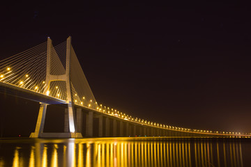 Vasco da Gama bridger at night in Lisbon