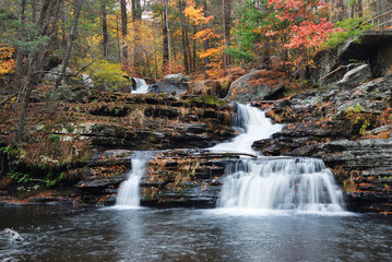 Fototapeta premium Autumn Waterfall in mountain