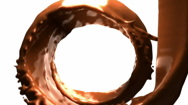 Hot chocolate whirlpool with slow motion over white