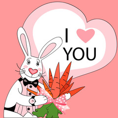 Cute Valentine postcard with rabbit gentleman character.