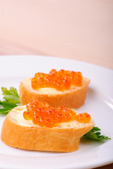 Naklejka na ściany i meble Red caviar sandwiches