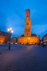 Fototapeta premium Belfry Grote Markt Bruges Twilight Vertical