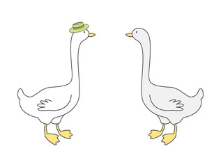 Vector illustration of two gooses