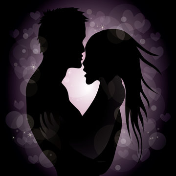 Silhouette of the couple in love