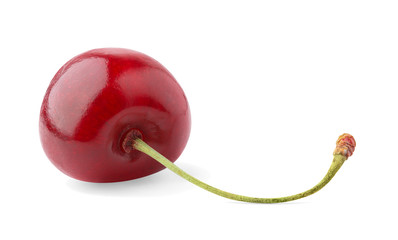 isolated cherry. One cherry fruit with stem isolated on white background