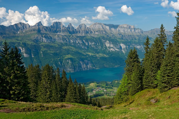 View to the lake Walensee from the Flumserberg (Switzerland).
