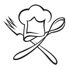 chef hat with spoon and fork