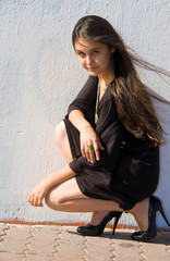 Beautiful Asian girl in broun dress