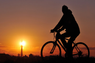 夕日とサイクリング