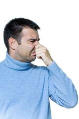 man portrait unpleasant smell stink