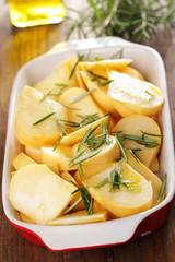 Sliced turnip in the casserole