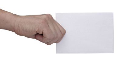 hand holding blank message note