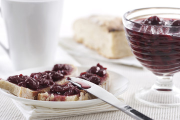 Cherry jam on toast