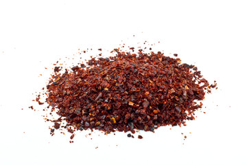 pile of Hot Red Chilli Chillies pepper, dried and crushed.