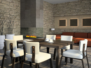 Interior of the living-room with fireplace