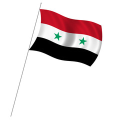 Flag of Syria with pole flag waving over white background
