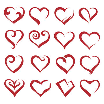 set of sixteen icons of hearts