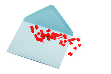 hearts in an envelope, white background