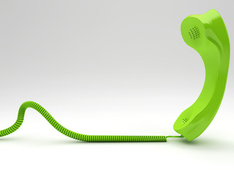 Green wired telephone isolated on white background