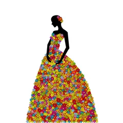 Cercles muraux Femme fleurs Femme portant une robe à fleurs