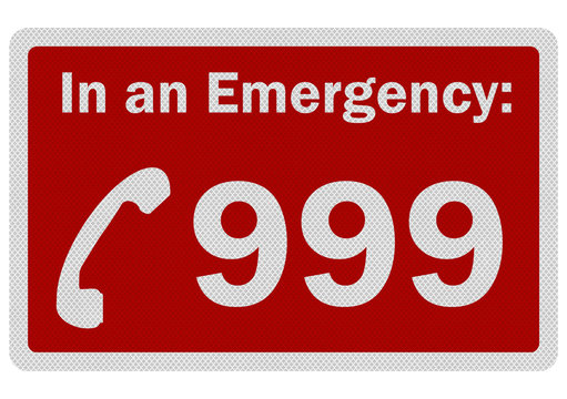 Photo realistic 'Emergency 999' sign, isolated on white