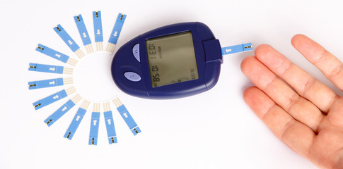 High Blood Sugar on Glucose Meter with diabetic Items