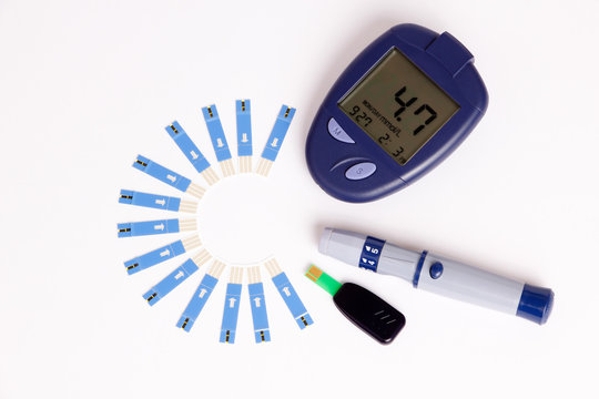 High Blood Sugar on Glucose Meter with diabetic Items