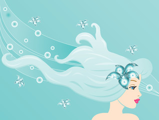 abstract women illustration vector blue hair flower