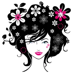 Tableaux sur verre Femme fleurs résumé femmes illustration vecteur noir rose fleur