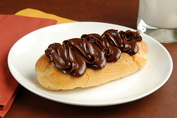 Eclair and a glass of milk