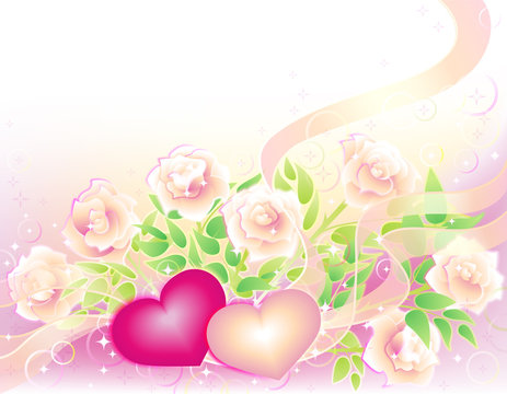 Valentines background with roses and hearts