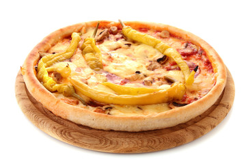 Tasty Italian pizza over white