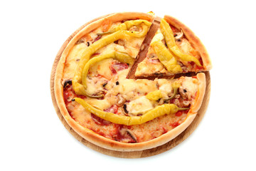 Tasty Italian pizza over white