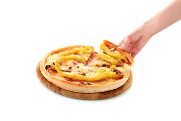 Tasty Italian pizza over white