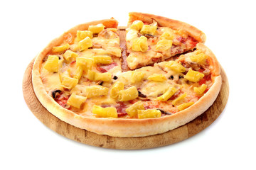 Tasty Italian pizza over white