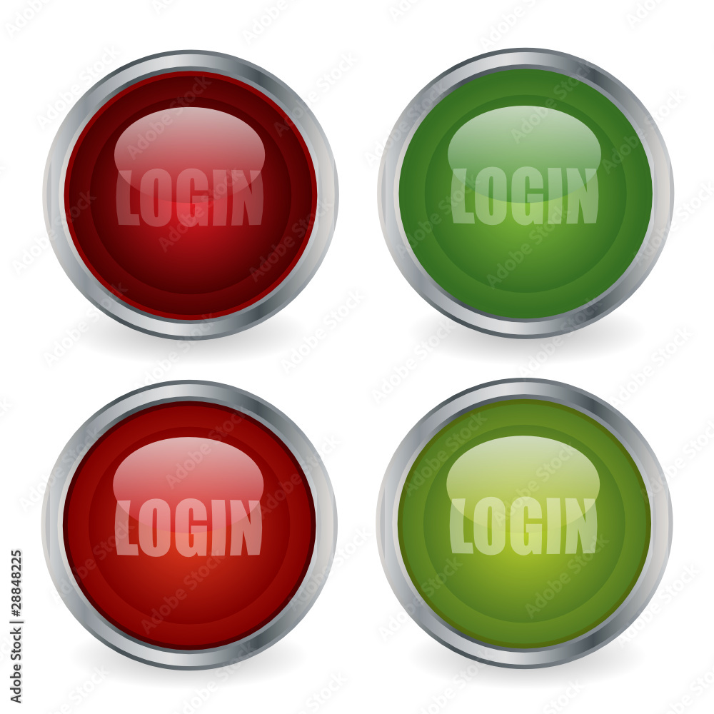 Poster glossy login buttons with rollover effect