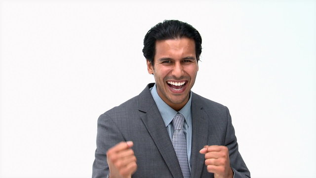 Joyful businessman in front of the camera
