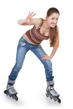 sports girl with roller skates