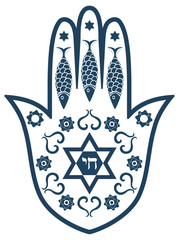Jewish sacred amulet - hamsa or Miriam hand, vector illustration