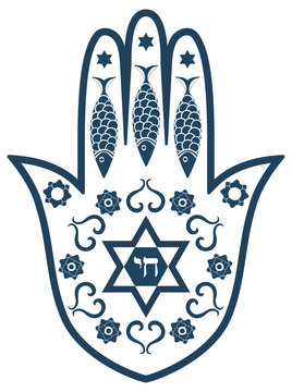 Jewish sacred amulet - hamsa or Miriam hand, vector illustration