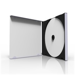 boite de cd-rom ouverte sur fond blanc