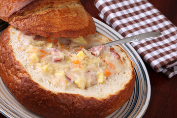 Czech cabbage soup made from sauerkraut