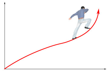a man surfing on the red arrow